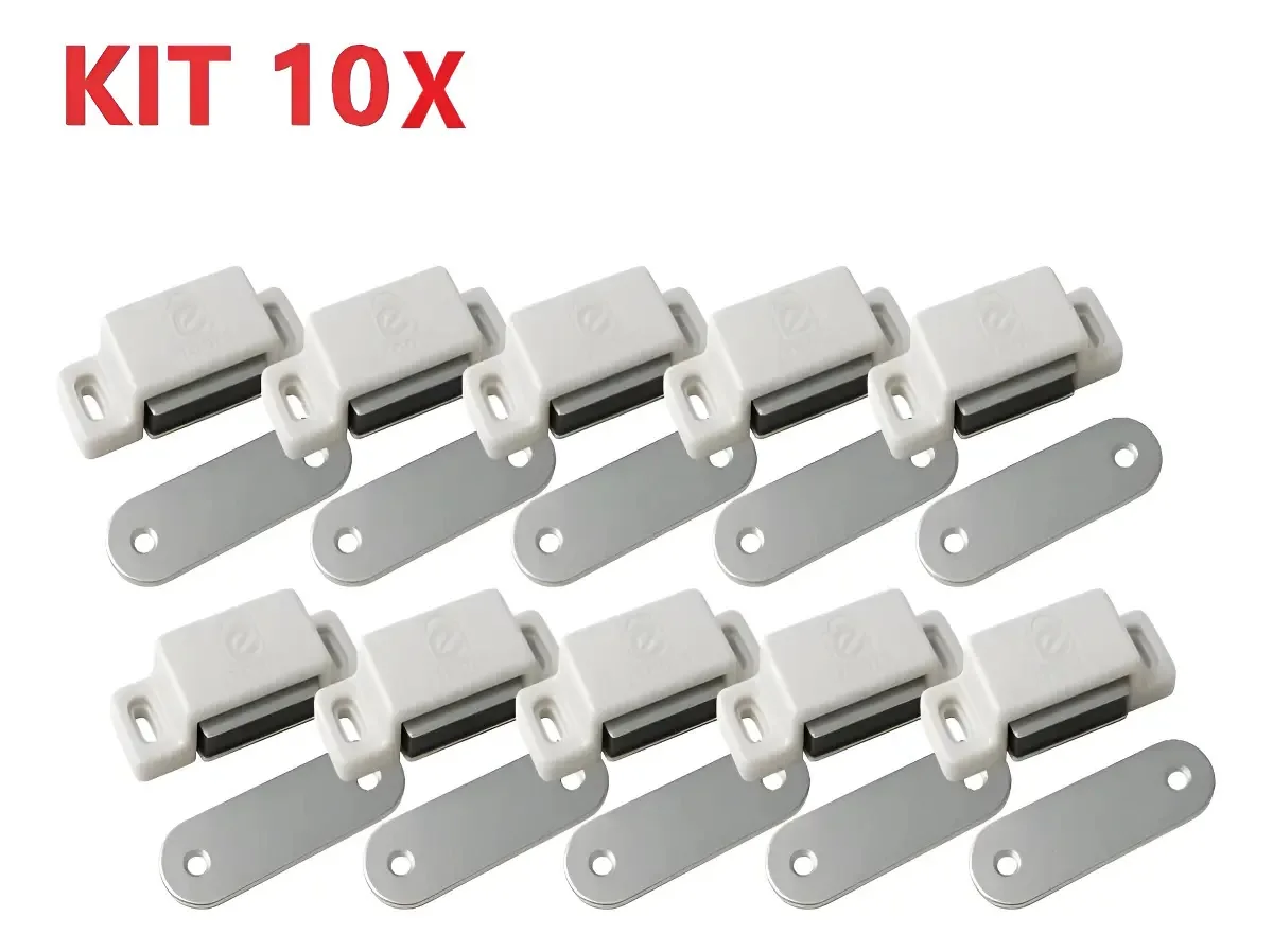 Kit 10 Fechos Magnéticos Para Armário e Porta, de Aço Branco