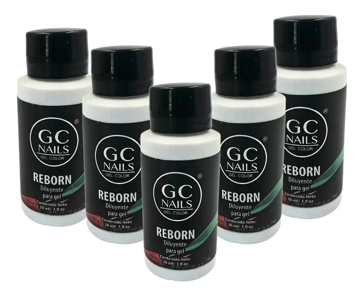 Pacote de 5 Reborn, diluente em gel para unhas. 30 ml. Unhas Gc