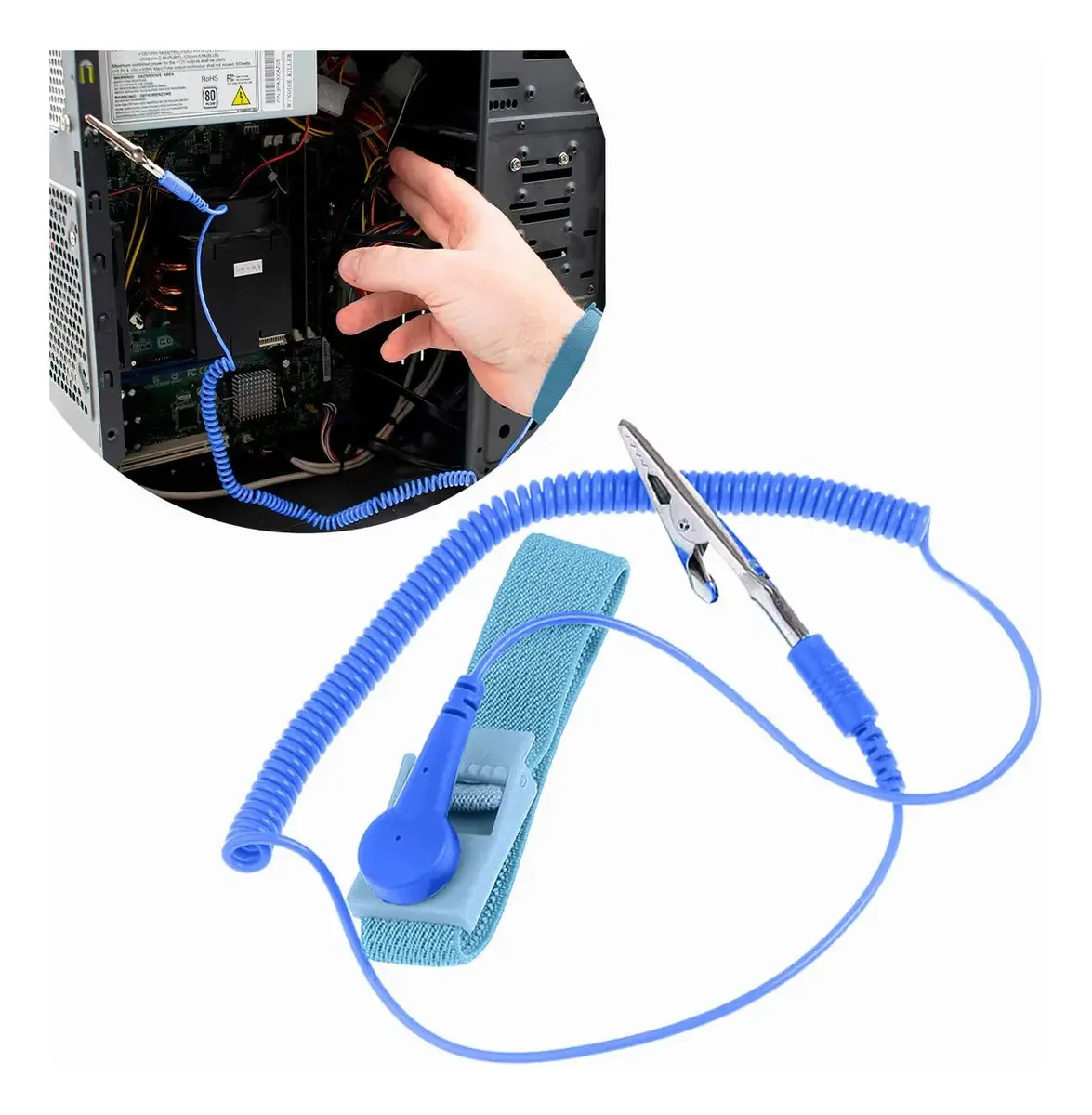 Pulseira antiestática com cabo de proteção ideal para evitar descargas eletrostáticas e protege componentes eletrônicos