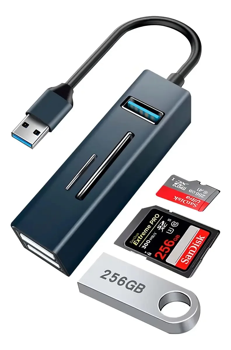 Adaptador de hub, leitor USB 3.0, Micro Sd, memória USB e memória USB, cor cinza escuro