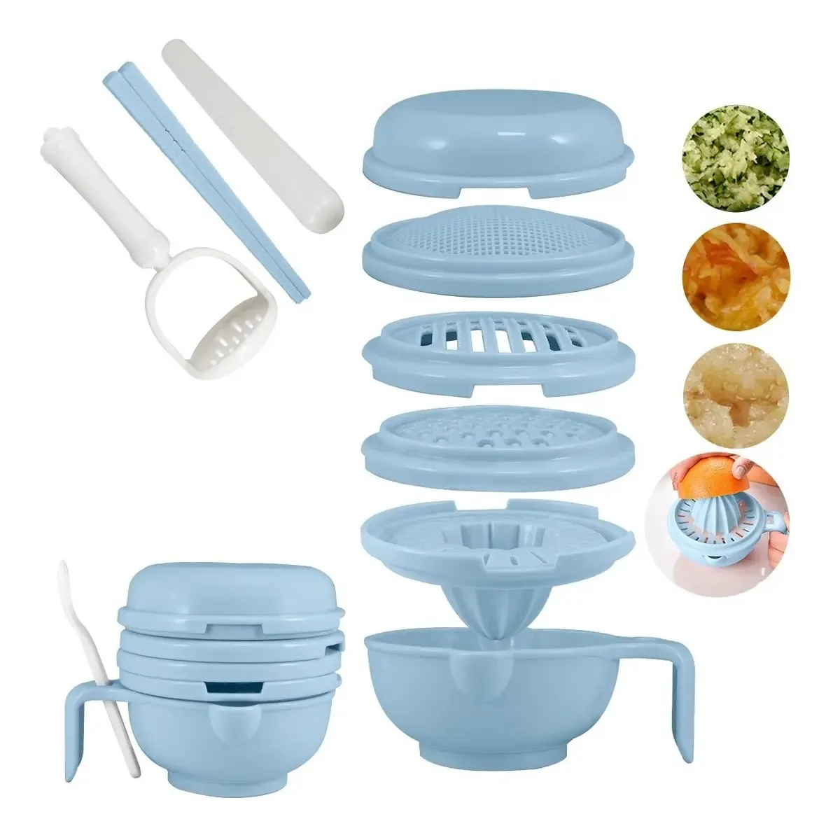 Tigela de moagem trituradora para mingau de comida para bebês, cor azul