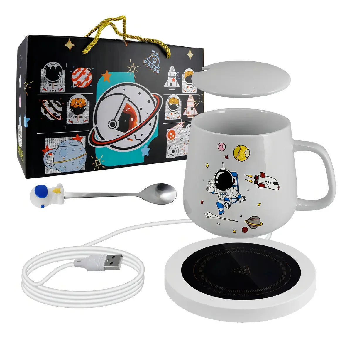 Copo USB Ceramic Astronaut Coffee Color Shuttle com aquecedor elétrico