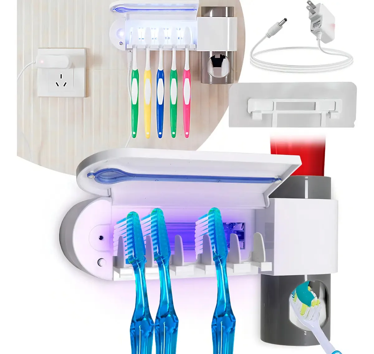 Dispensador de luz UV para esterilização de porta-escova de dentes