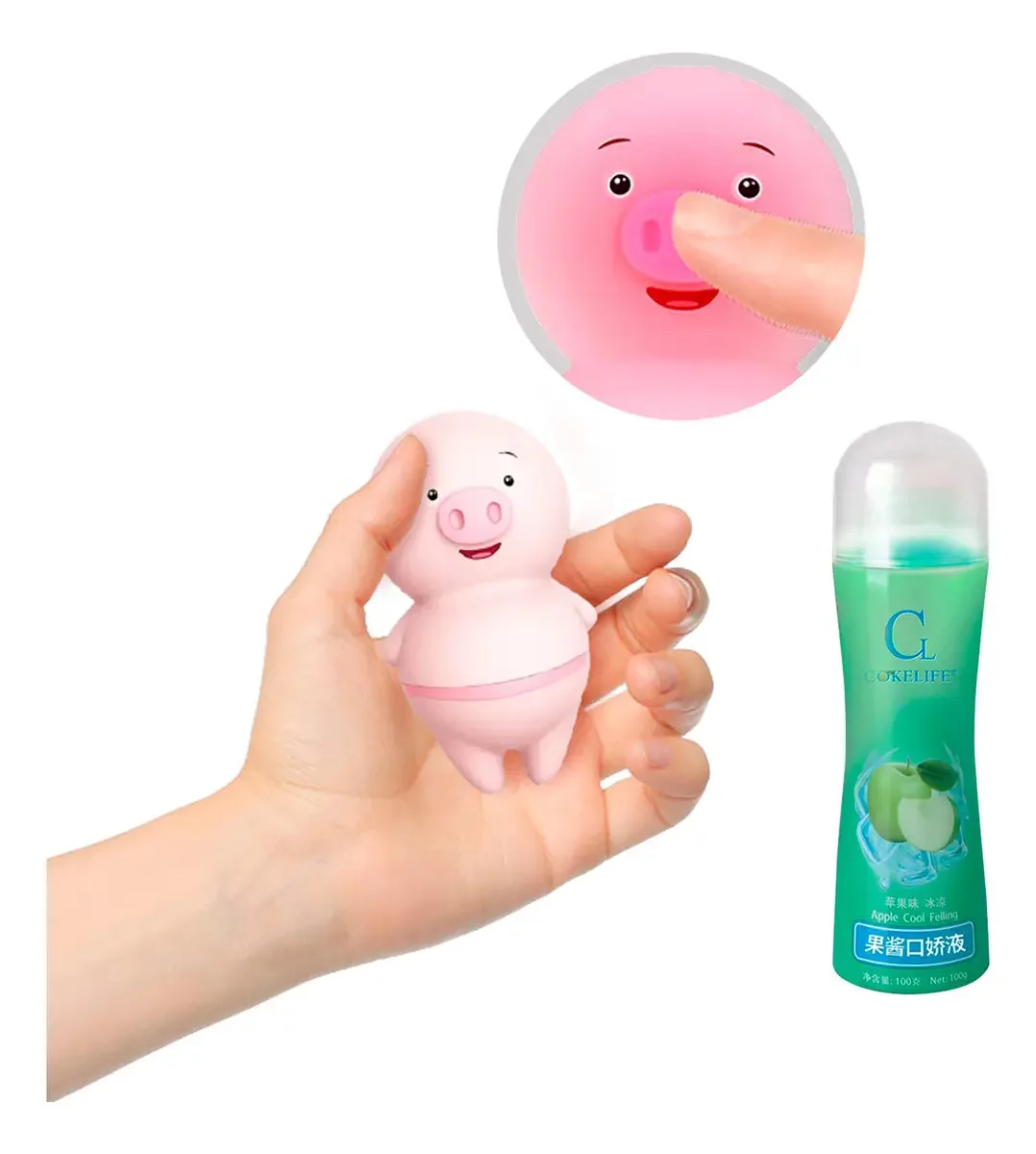 Kit estimulador clitoriano recarregável Greenclef para suínos com língua vibratória e lubrificante íntimo frutado para vagina e ânus Apple 100ml
