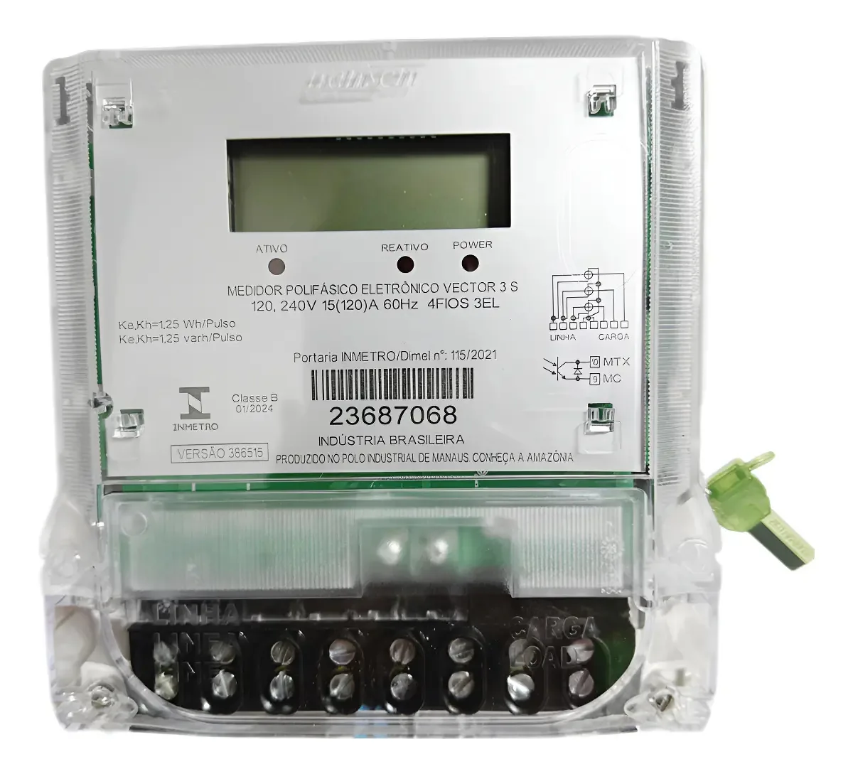 Medidor de Energia Trifásico Digital Nansen 120A Vector 3 Visor 440V