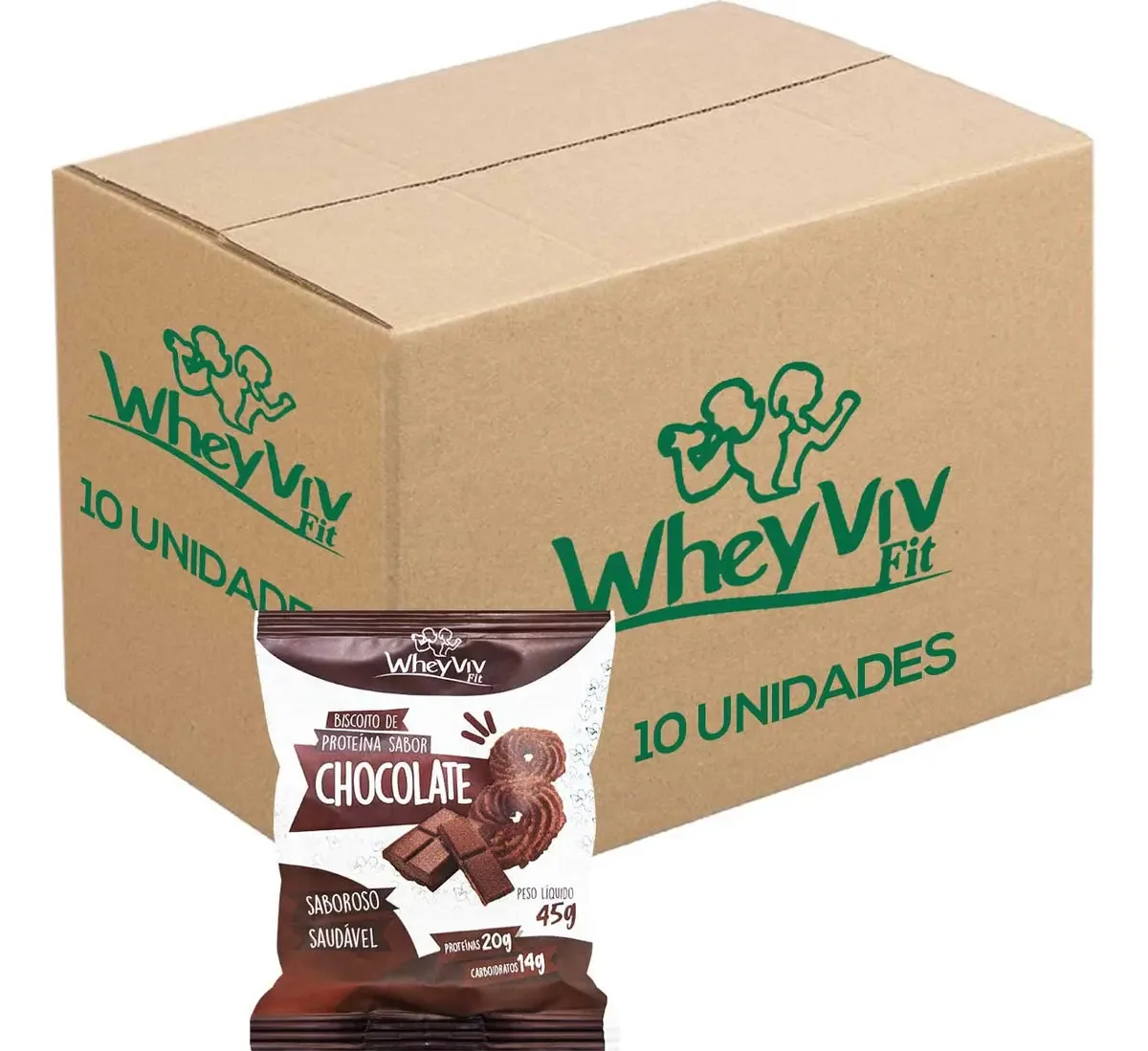Kit 10 Biscoitos Fit Chocolate Com Whey Protein Wheyviv 45g