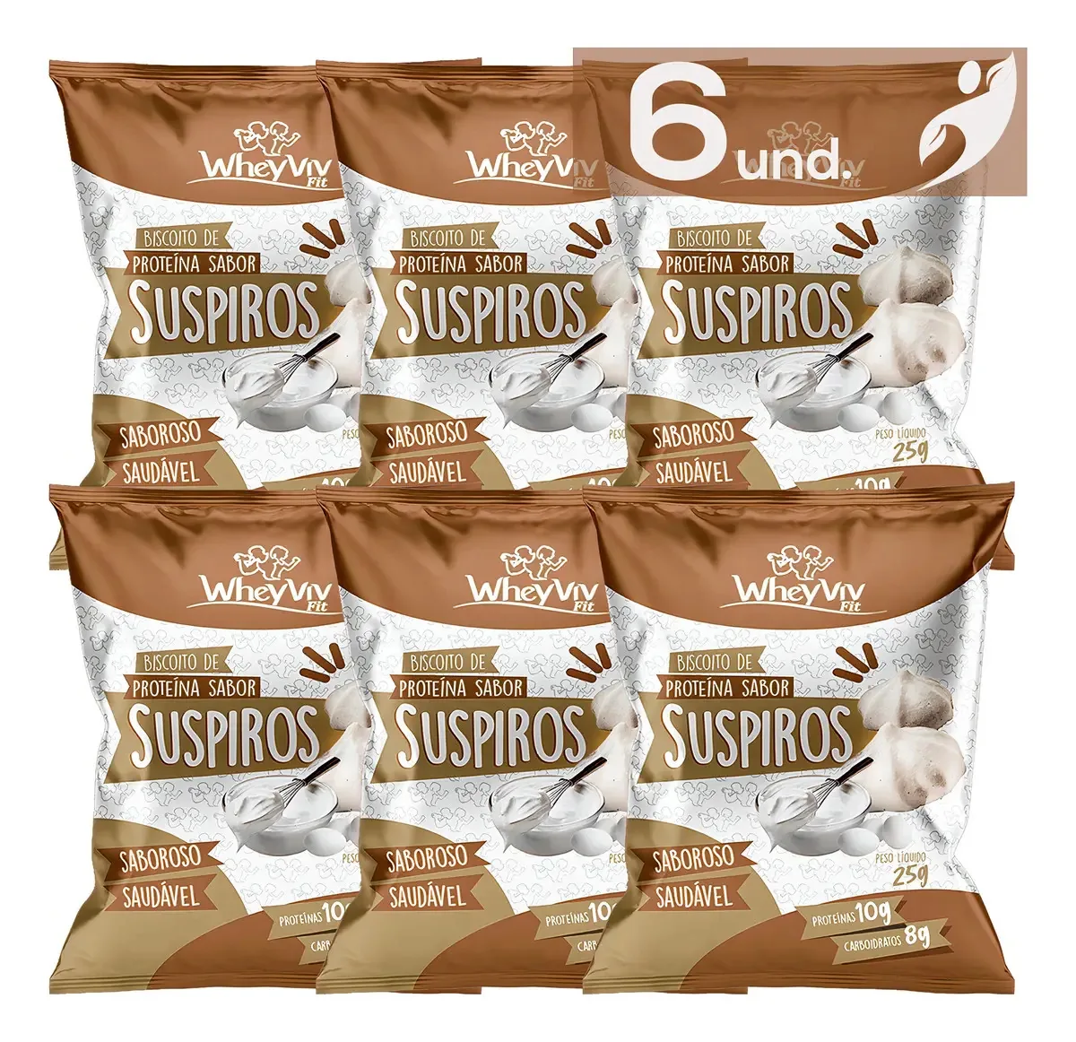 Kit 6 Biscoitos Suspiros Fit Com Whey Protein Wheyviv 25g