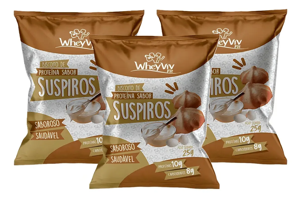 Kit 3 Biscoitos Suspiros Fit Com Whey Protein Wheyviv 25g