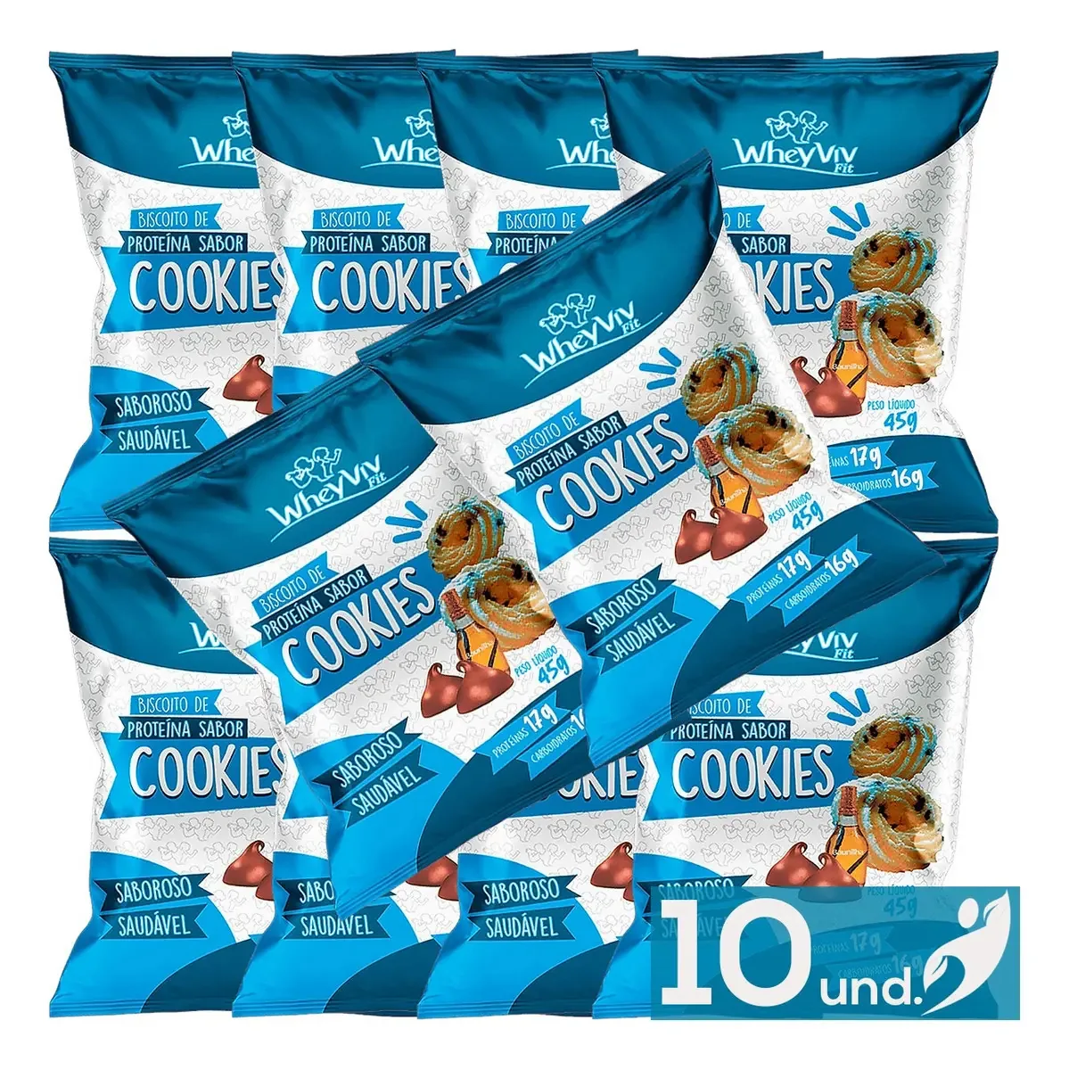 Kit 10 Biscoitos Wheyviv Proteína Sabor Cookies Sem Glúten 45g