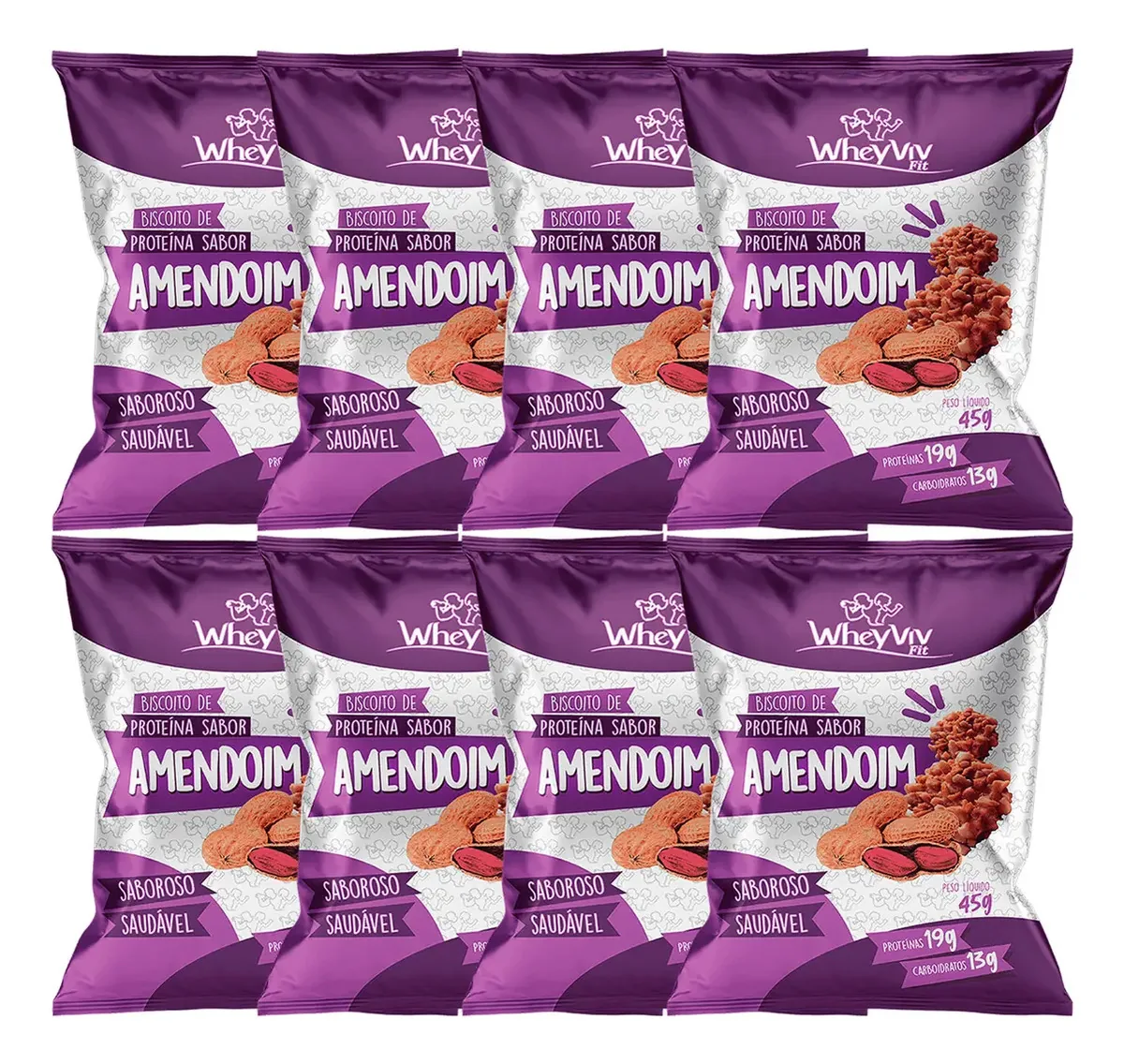 Kit 8 Biscoitos Fit Amendoim Com Whey Protein Wheyviv 45g