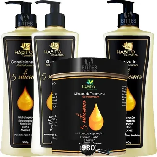 2 Kit Tratamento 5 Silicones Hábito Cosméticos Salão Beleza