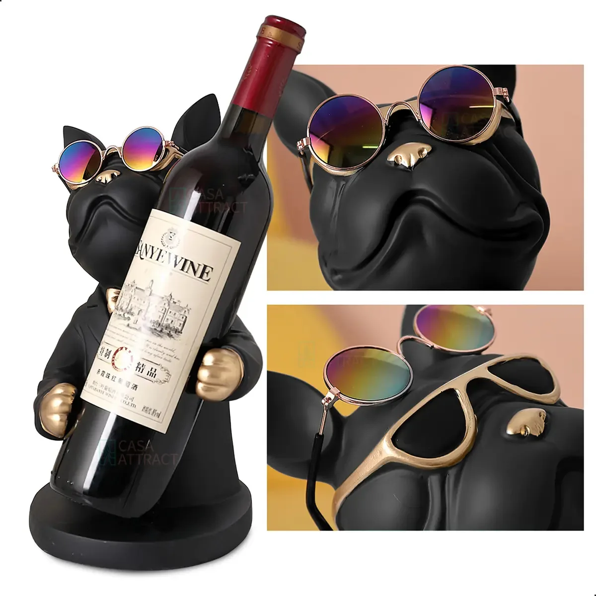 Decoração Vinho Bulldog Porta Garrafa Vinho Destilado Casa Attract 4x4sc