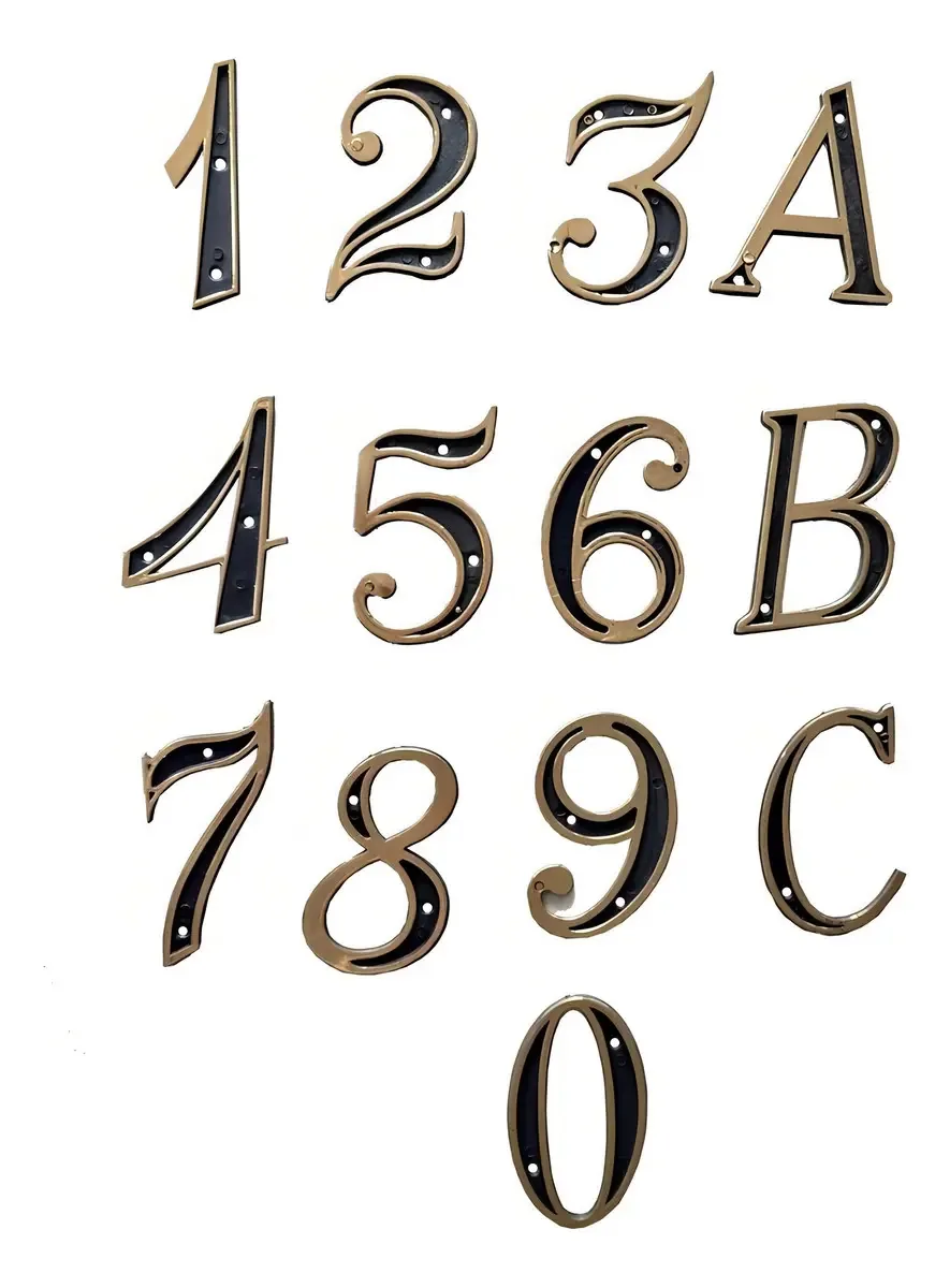 7 Números E Letras Residenciais Apartamento Pvc Cor Preto/dourado