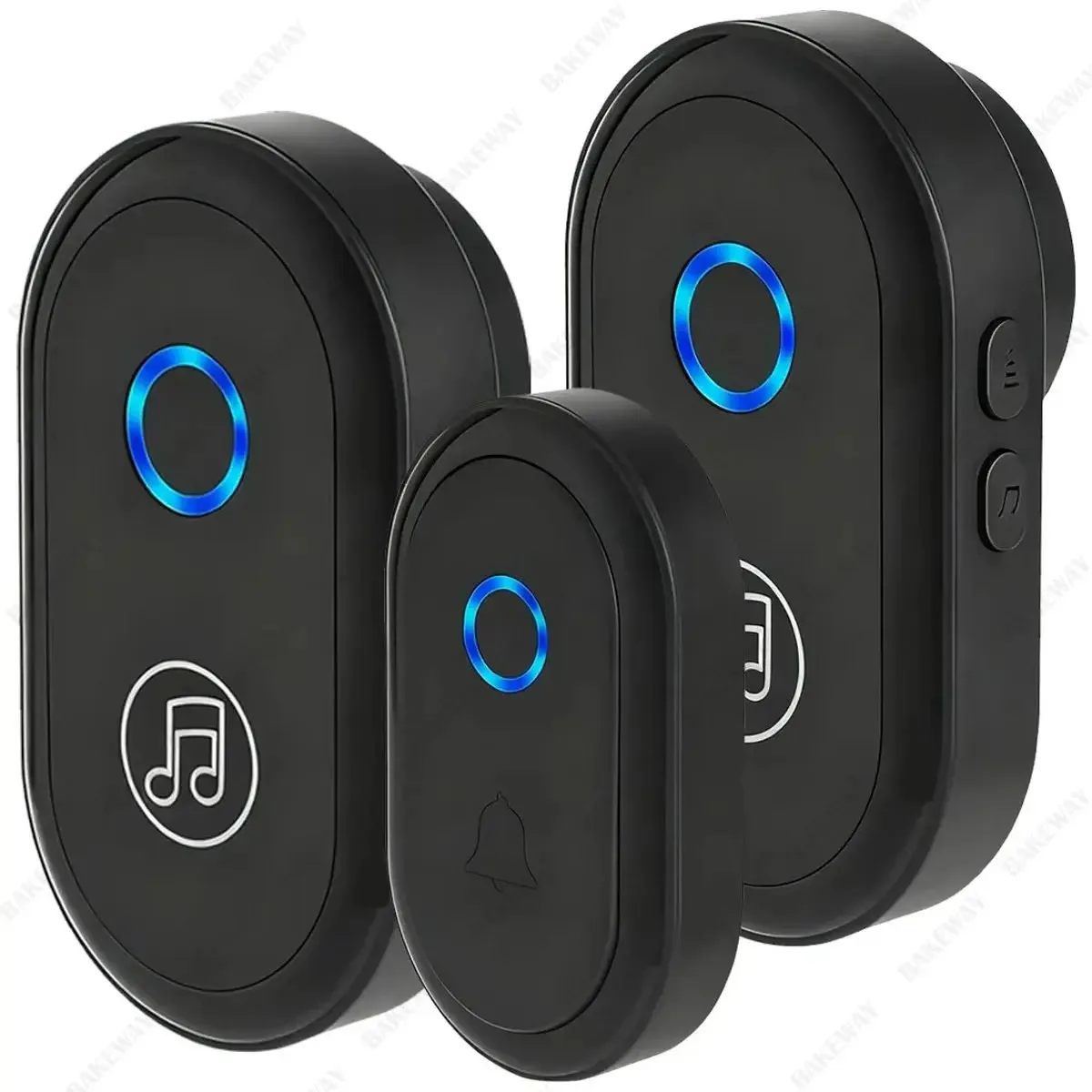 Campainha sem fio impermeável Bakeway com 1 transmissor/2 receptores, campainhas sem fio Bakeway, 60 melodias e 4 níveis de volume, alcance sem fio de 320 metros