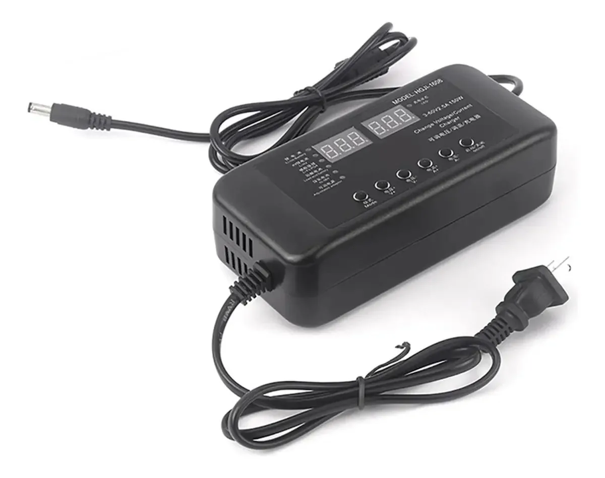 Carregador USB, Carregador/adaptador de corrente ajustável 3v-60v 150w com tela de exibição Carregador 2,8 V 14v 28v 36v 48v 56v 60v Carregador de bateria de íons de lítio Saída USB multifuncional