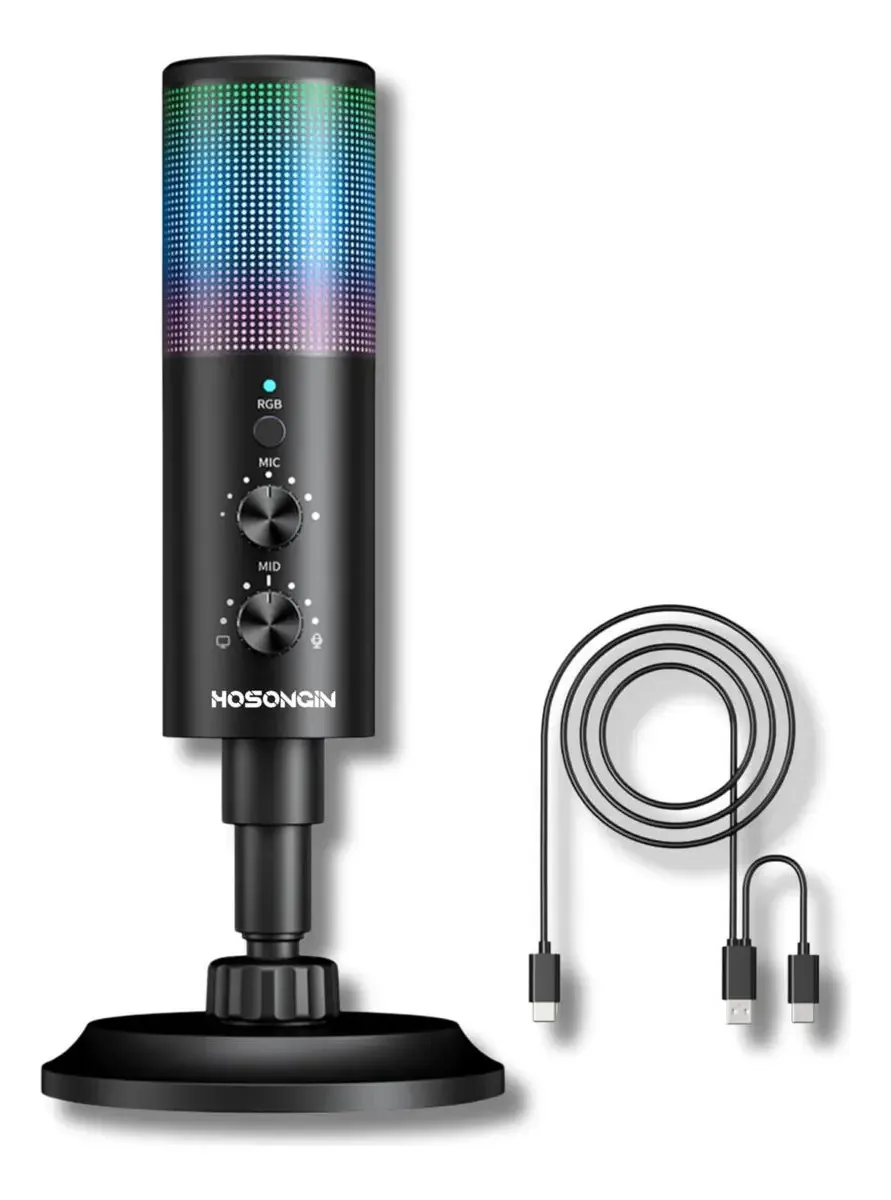 Microfone USB Hosgina para PC, microfone condensador e