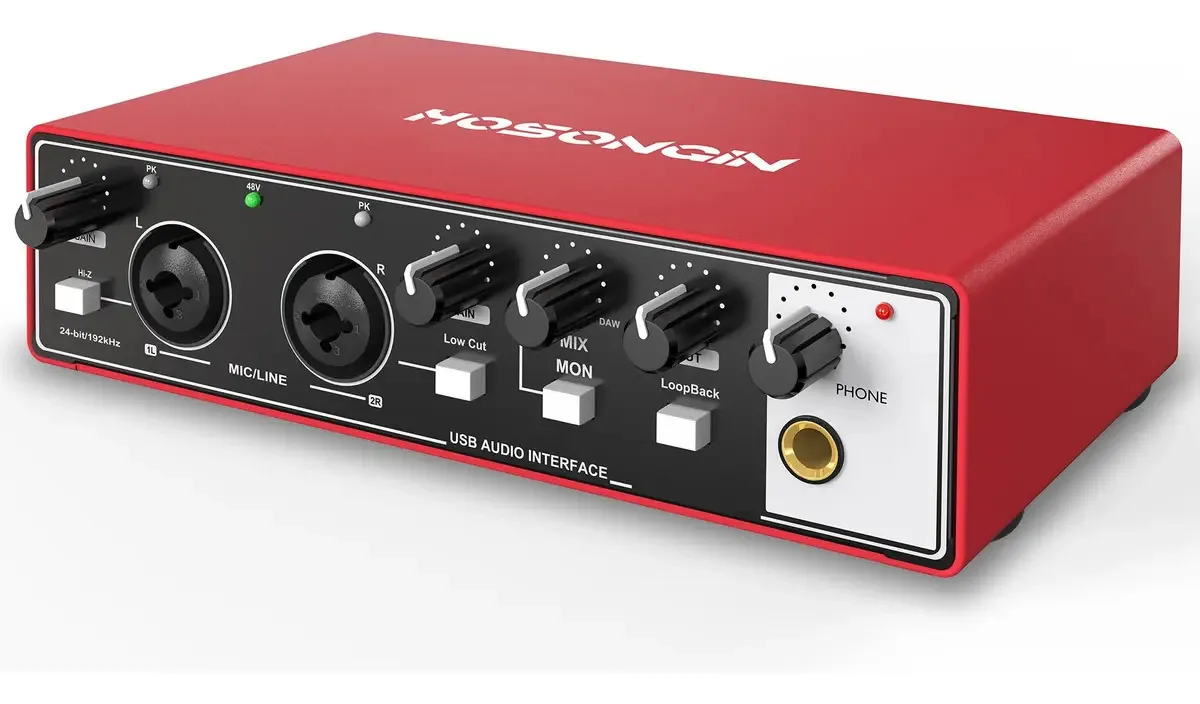 Interface de áudio USB Hosongin PC/Mac Gravação de música vermelha