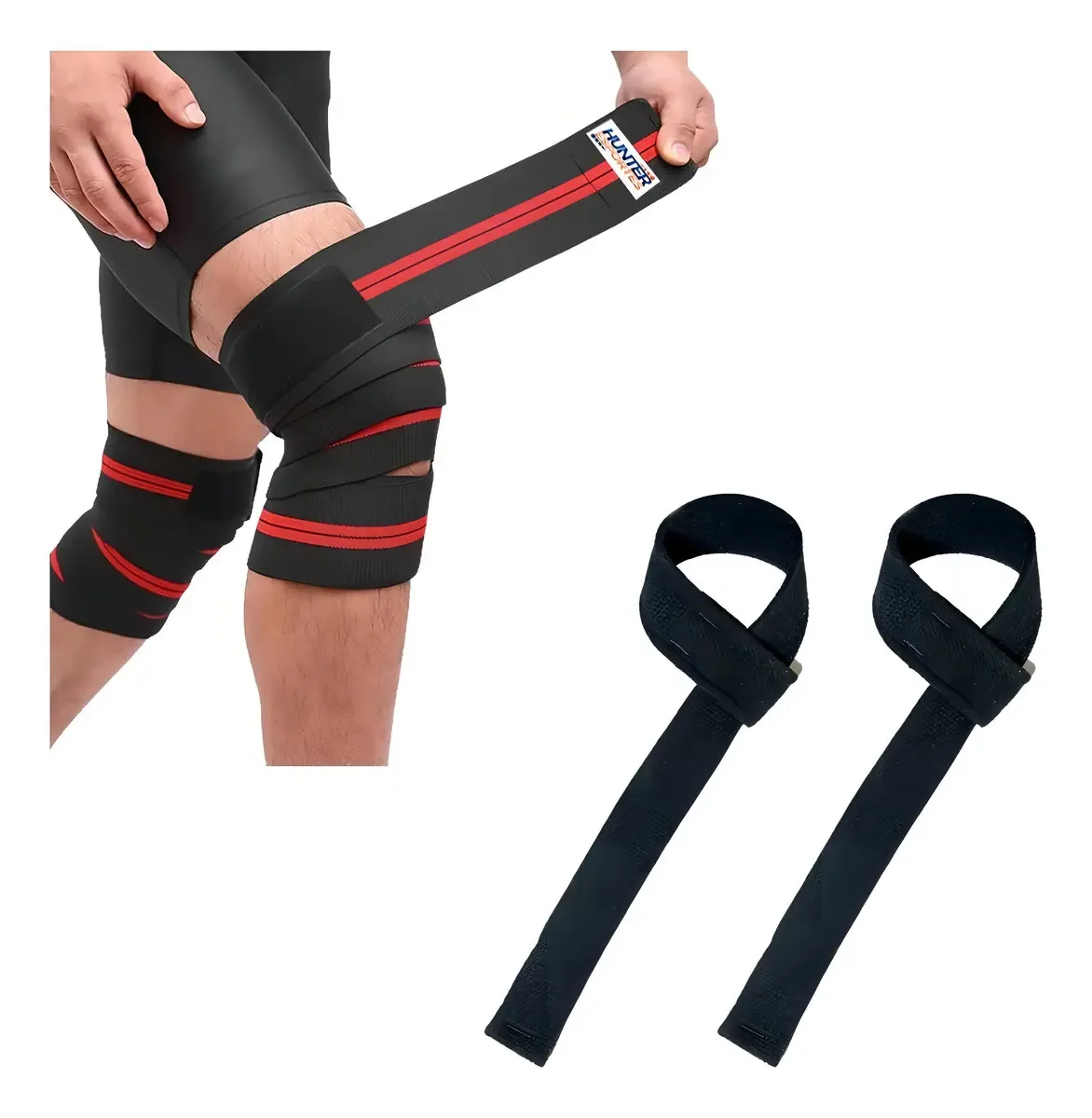 Tala Straps Algodão Agachamento + Faixa Elástica Joelheira Cor Preto