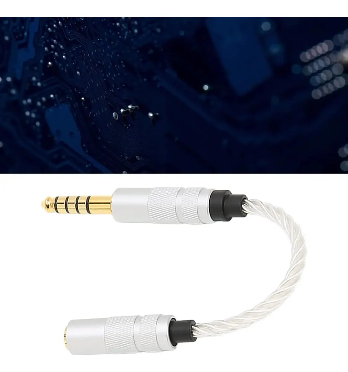 Cabo adaptador de fone de ouvido portátil para prevenção de interferências, banhado a ouro, compacto e transparente, cabo macho de 4,4 mm para fêmea de 3,5 mm para reprodutor de áudio