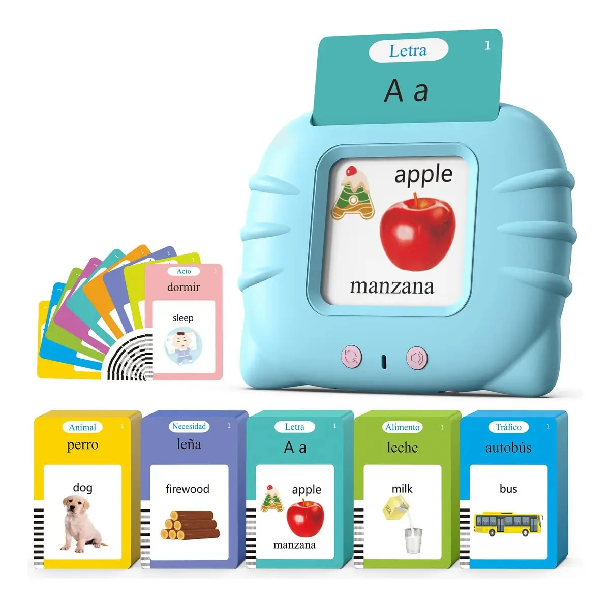 Brinquedos educativos: cartões de leitura didática, 5-10 palavras, cor azul
