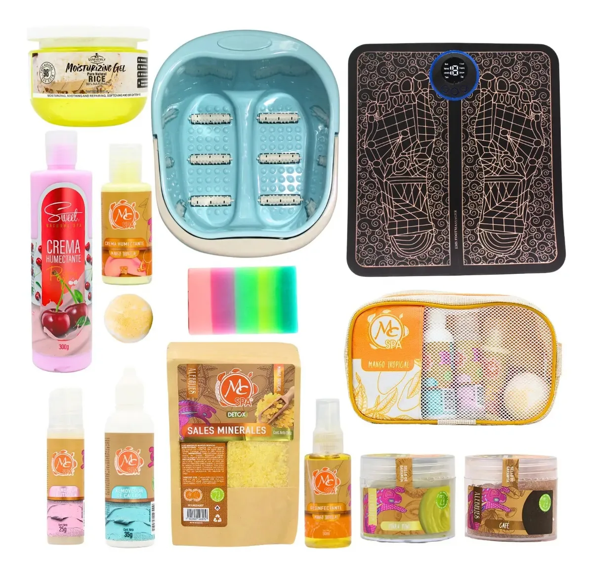 Kit de spa Tina. Hidratantes. Sais, esfoliantes. 14 unidades. Mc Spa Color Mango Tropical