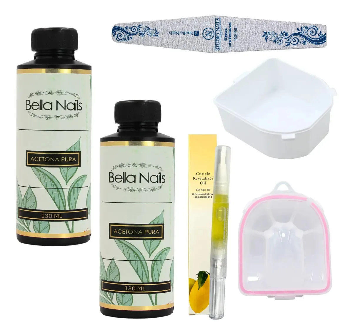Kit de acetona pura Bella Nails para unhas, 5 peças, 260 ml