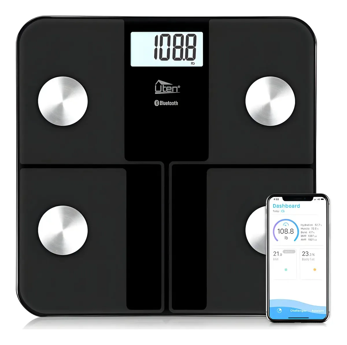 Balança de peso corporal inteligente Uten, Digi Scale. Cor: Preto