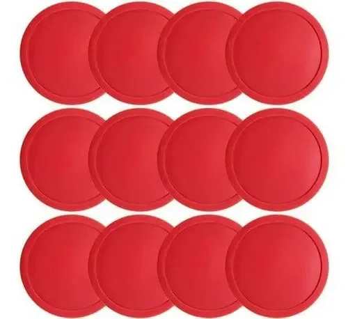 Uma dúzia de discos vermelhos de hóquei de ar vermelho de 3 1/4 polegadas, grandes para
