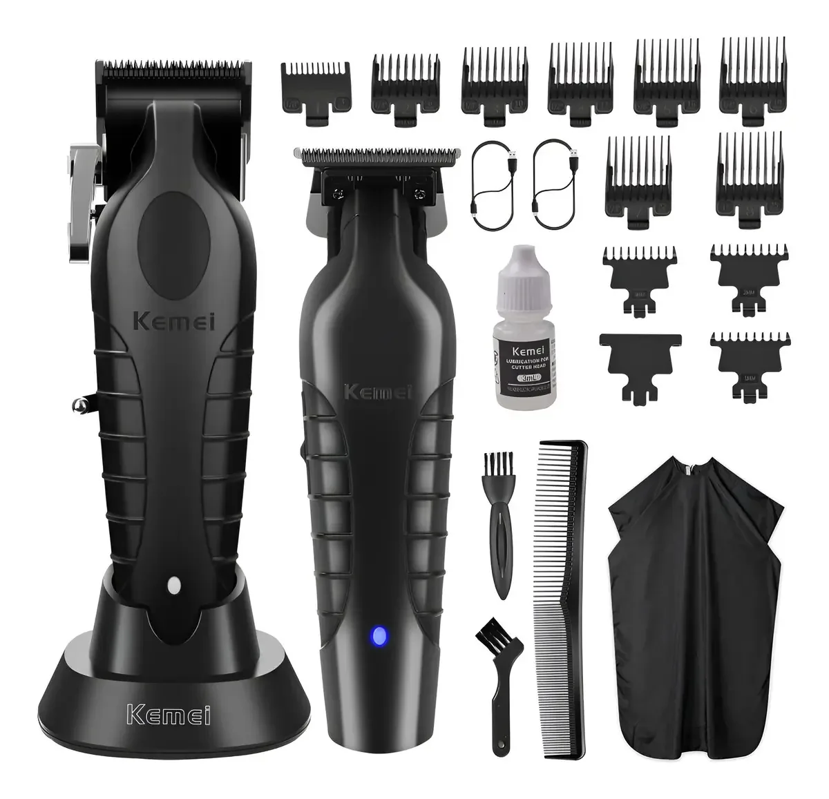 Conjunto de máquinas de cortar e aparar cabelo sem fio Kemei 2296 para homens, cor 2299+2296, preto