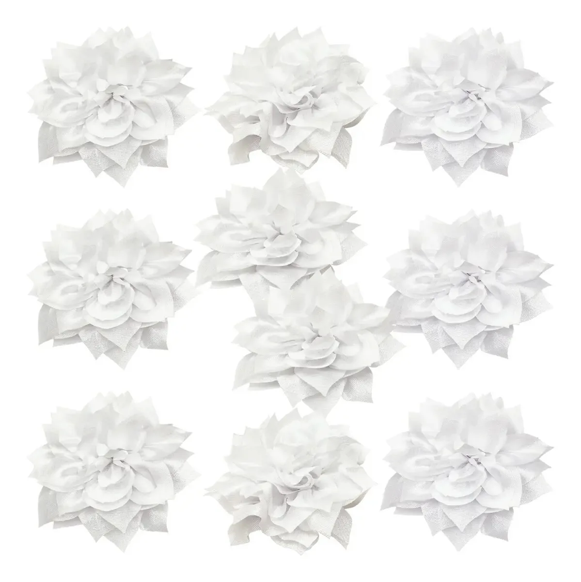 10 apliques de tecido feitos à mão com 4 flores de chiffon de poliuretano. Cor: branco