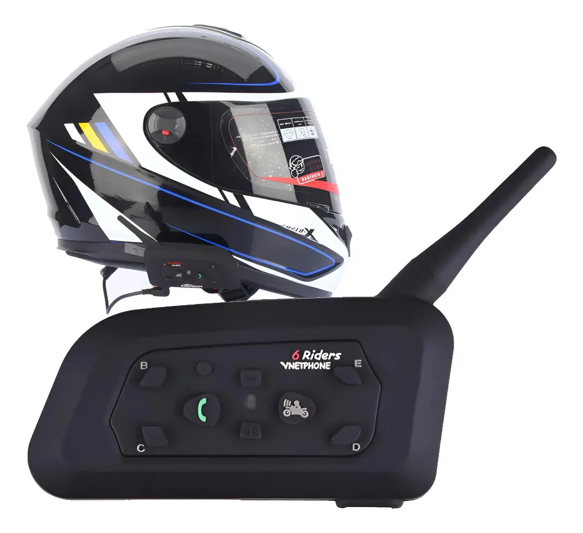 Capacete de intercomunicação para motocicleta Bluetooth Ejeas Black