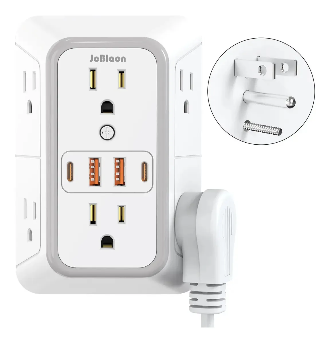 Faixa de alimentação multiporta com 6 soquetes e USB para parede