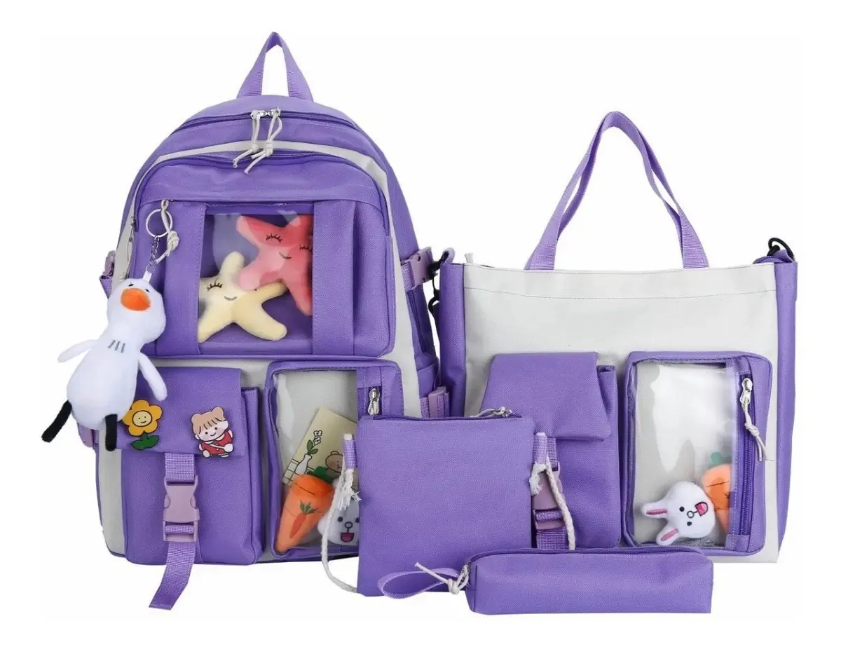 Conjunto de mochilas de 4 mochilas escolares para homens e mulheres - cor roxa