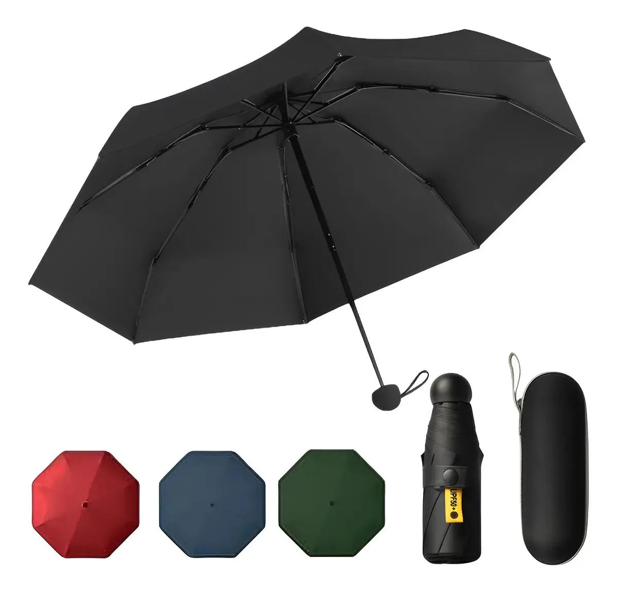 Guarda-chuva Guarda-chuva de bolso reforçado portátil para guarda-chuva de bolso UV Guarda-chuva de proteção UV preto