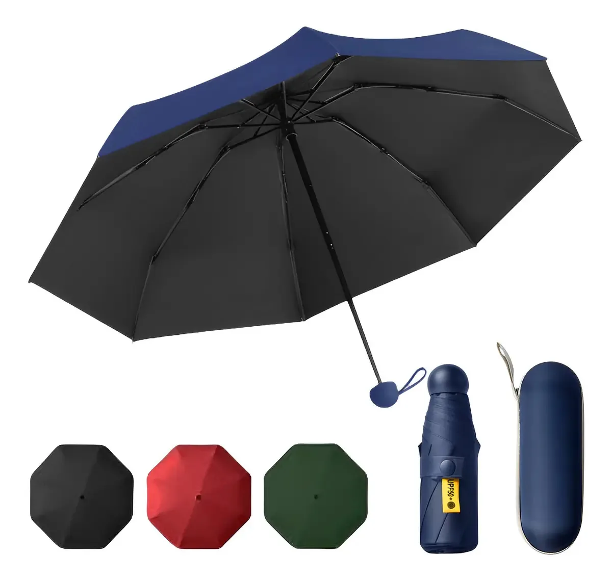 Guarda-chuva Guarda-chuva de bolso reforçado portátil para guarda-chuva de bolso UV Guarda-chuva de proteção UV azul escuro