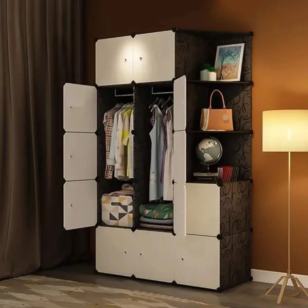 Organizador de plástico portátil para roupas, guarda-roupa, 15 cubos