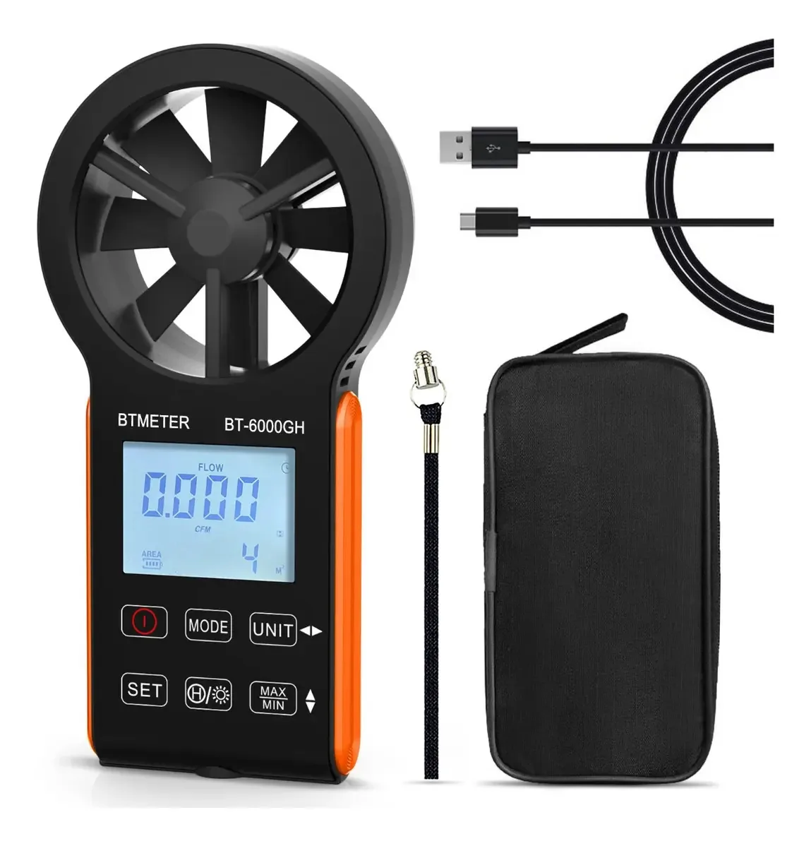 Anemômetro Btmeter, Medidor de Vento Cfm, Medidor de Vazão