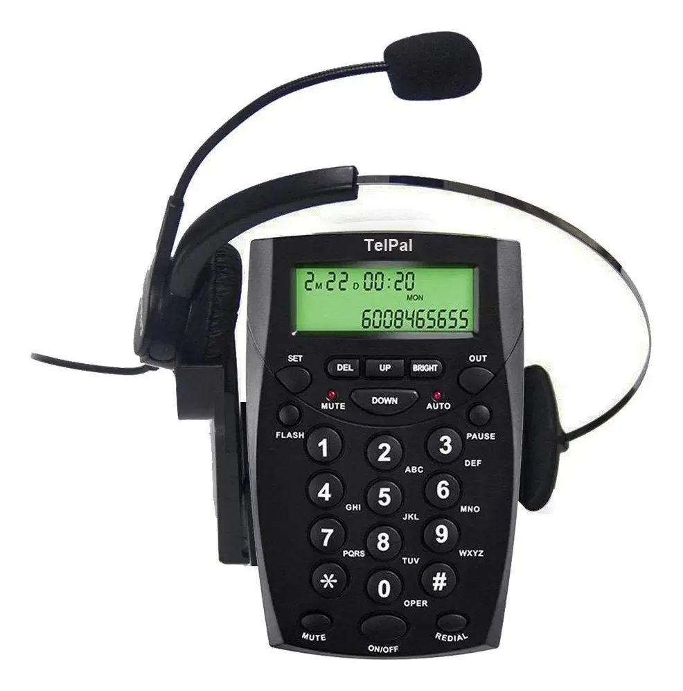 Telpal Telefone Telefônico com Centro de Chamadas com Fio e Headset com Cancelamento de Ruído Monoral Ha0021, com Cabo Analógico para Casa e Escritório