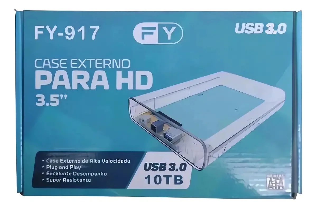 Case Hd Externo Sata 3.5 Usb 3.0 10 Tb Transparente Fy-917