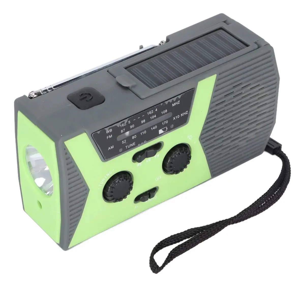 Rádio de Manivela de Emergência, Rádio de Alerta Meteorológico NOAA com Energia Móvel de 2000 mAh, Rádio com Energia Solar com Alerta SOS, Lanterna Integrada de 3 W e Luz de Leitura (verde)