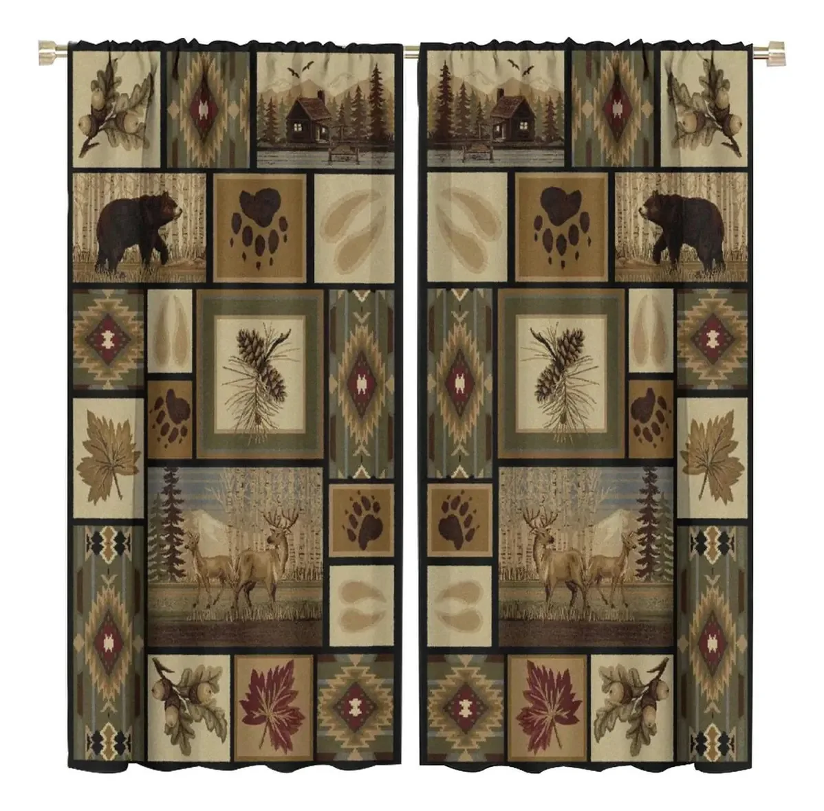 Nenhuma cabine retrô - cortinas de estilo vintage com alces e veados