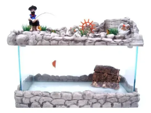 Aquário Com Fonte De Água Grande Com Pescador Decorativo