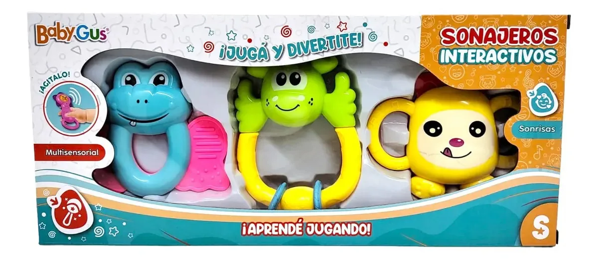 Pacote: 3 chocalhos multicoloridos coloridos Baby Gus ELG 51159