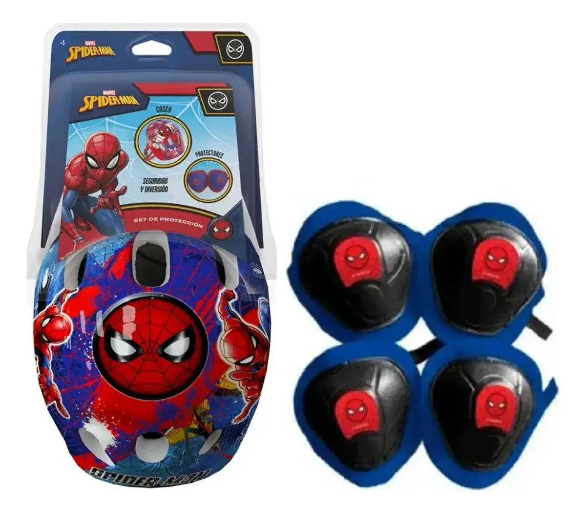 Capacete e kit de proteção Marvel Spiderman, cor vermelha