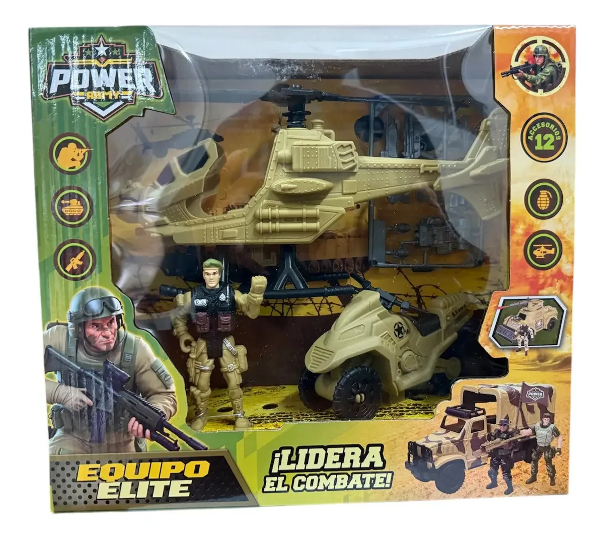 Conjunto de brinquedos militar com bonecos, veículos e acessórios. Sebigus 55066 Cor Verde
