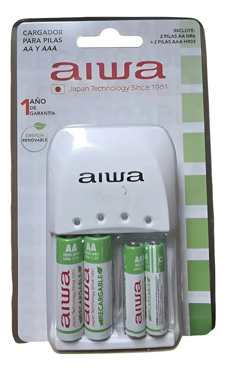 Carregador de bateria Aiwa com 4 baterias incluídas BC-0905a