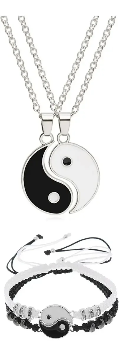 Colares de 2 peças e 2 pulseiras de namorados e amigos de Ying Yang