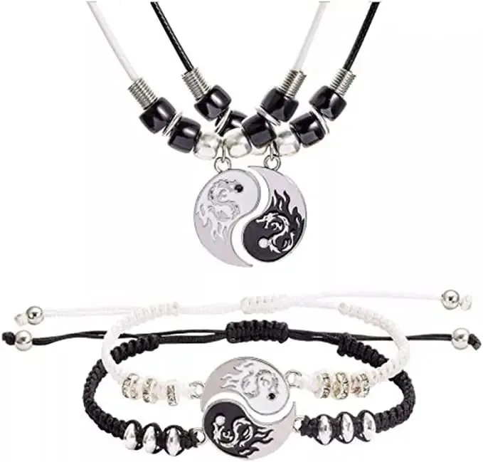 Conjunto de colares e pulseiras de dragão Yin Yang para casal