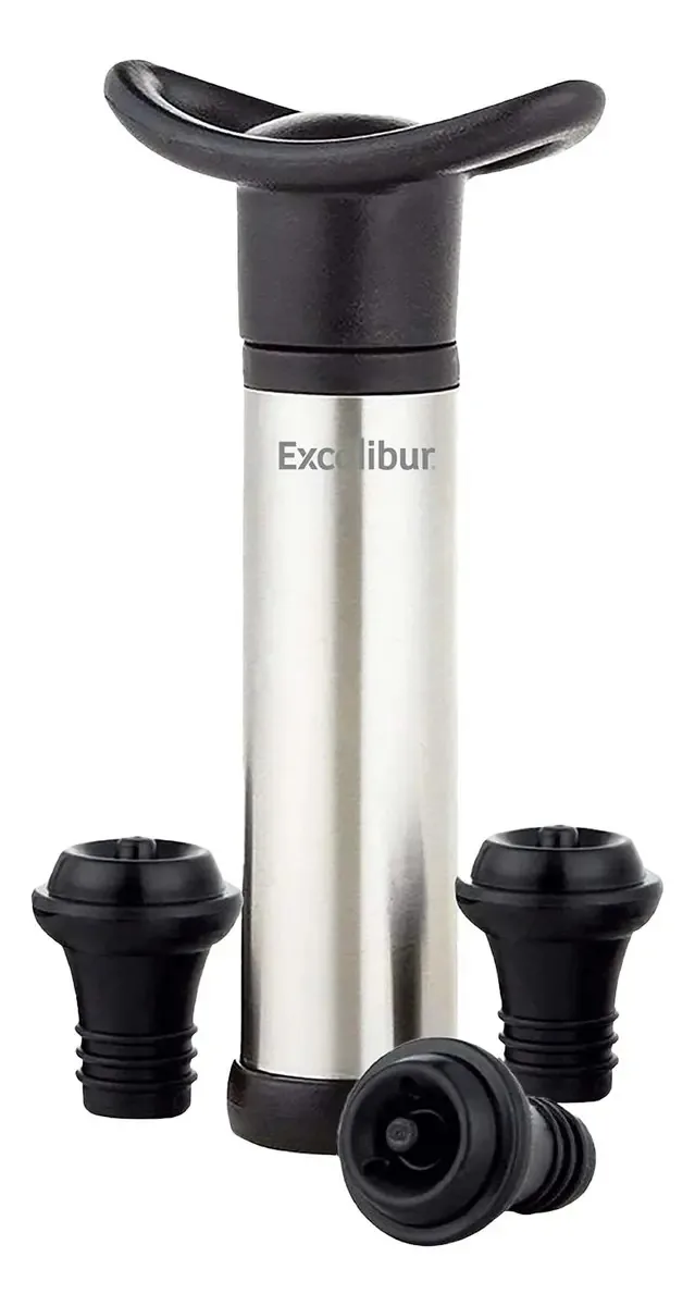 Bomba de vácuo para conservar vinhos com 3 tampas Excalibur Silver e Black
