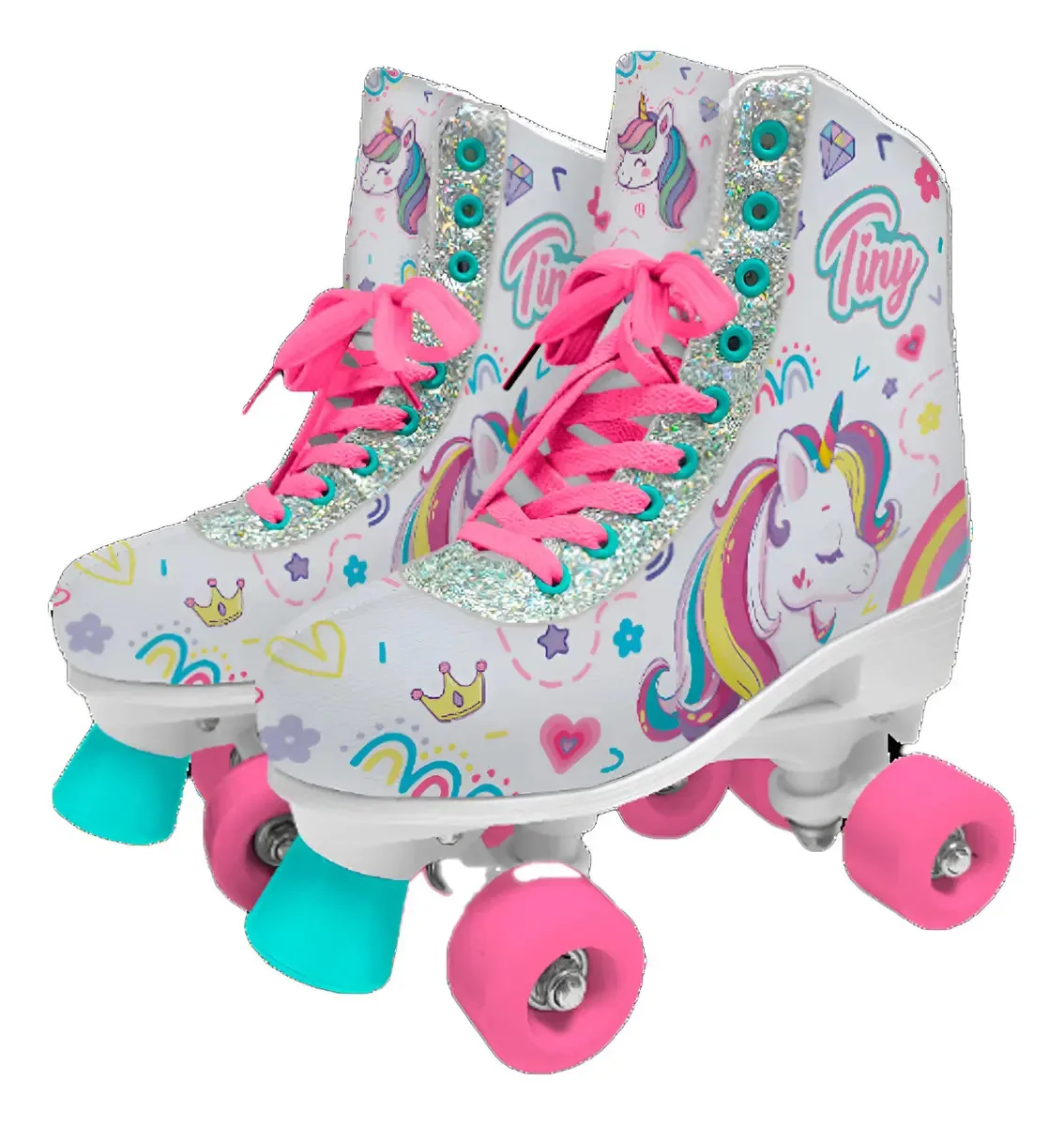 Patins artísticos de unicórnio minúsculo com freios, tamanho 35